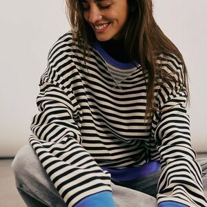 Free People - Striped Black and White Sweater with Blue Accents